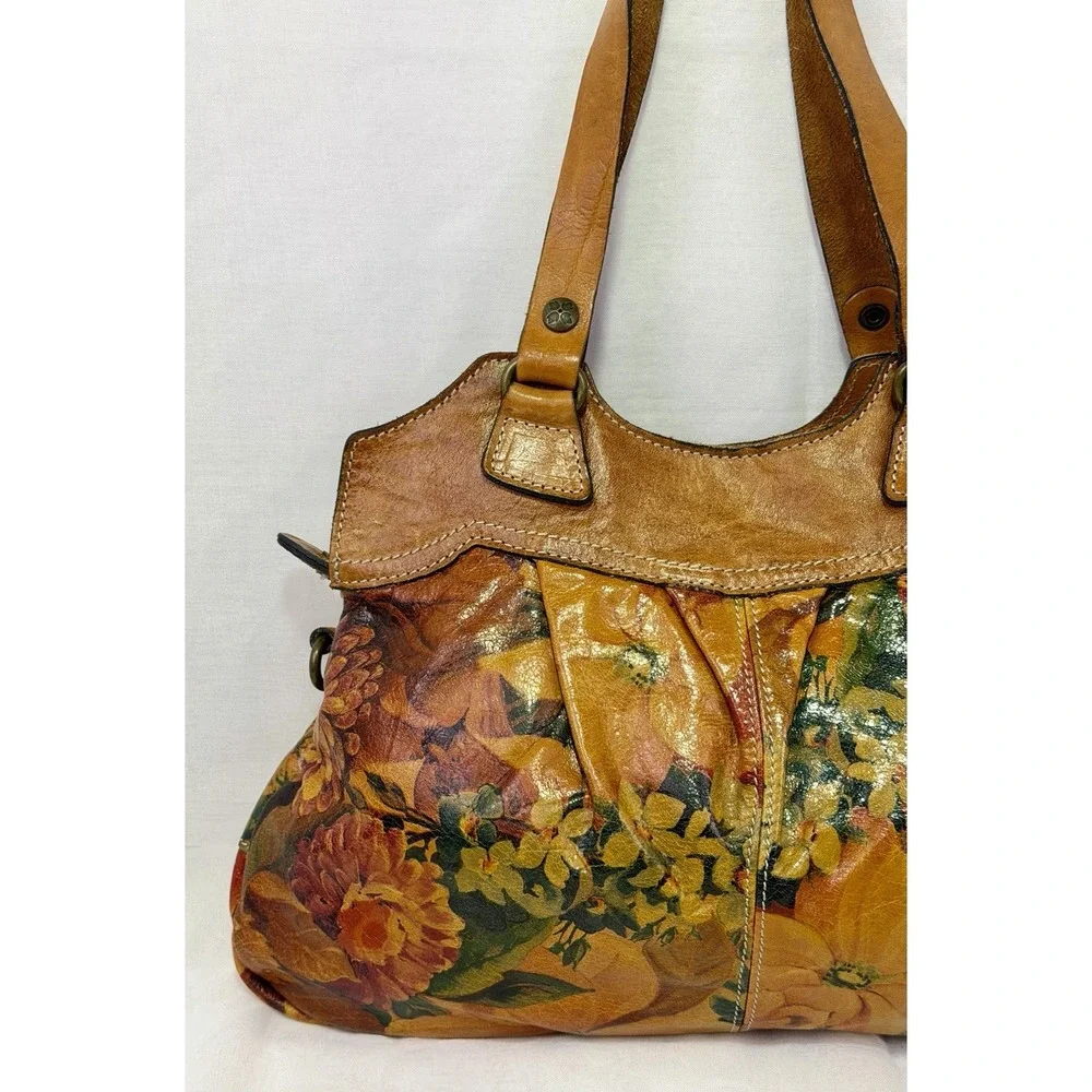 Patricia Nash Enlightened Garden Floral Leather Shoulder Bag Satchel Pleated GUC